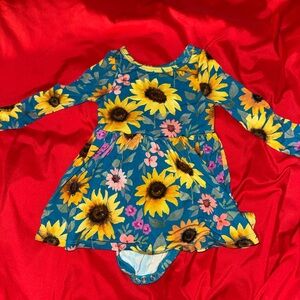 Little Sleepies Teal Floral Sunflower Dress Bodysuit